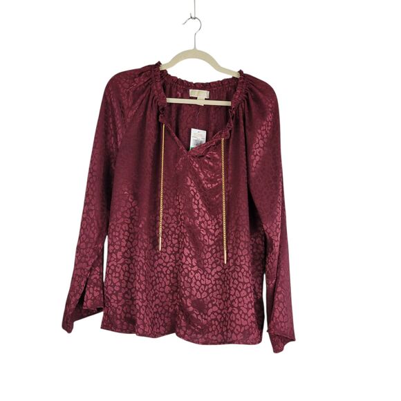 Michael Michael Kors Top Womens size L Merlot Blouse with Gold Chains NWT $110 - Picture 1 of 8